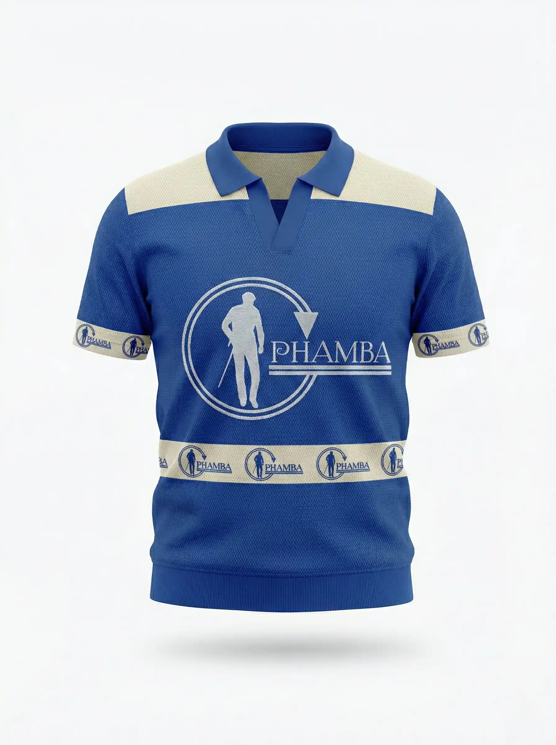 Prime Blue White Knitted Golf Shirt